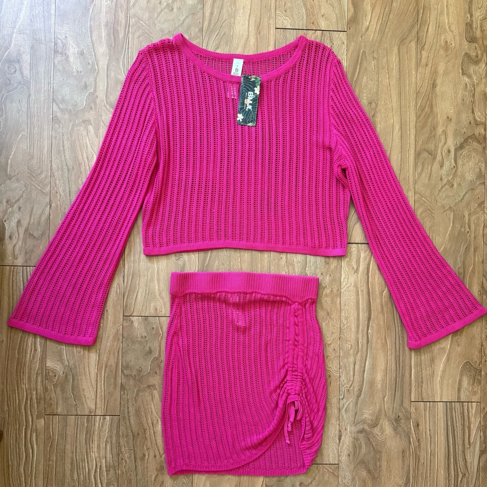 Beach coverup crochet knit Drawstring skirt and top